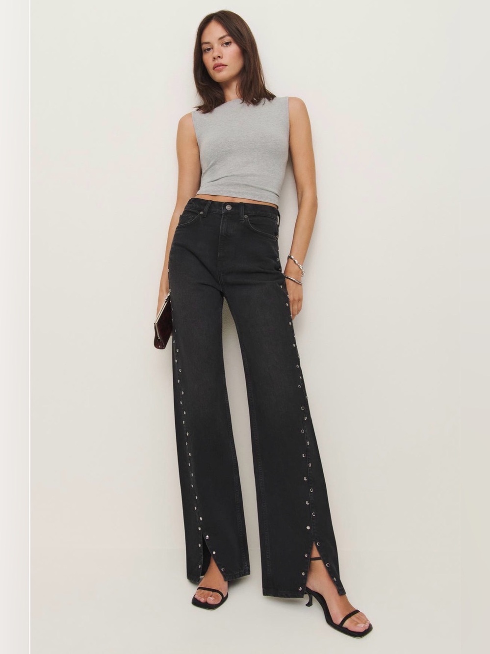 Reformation Cary Studded HighWaist Slouchy WideLeg Jeans vana studded size25 NWT - Picture 8 of 9